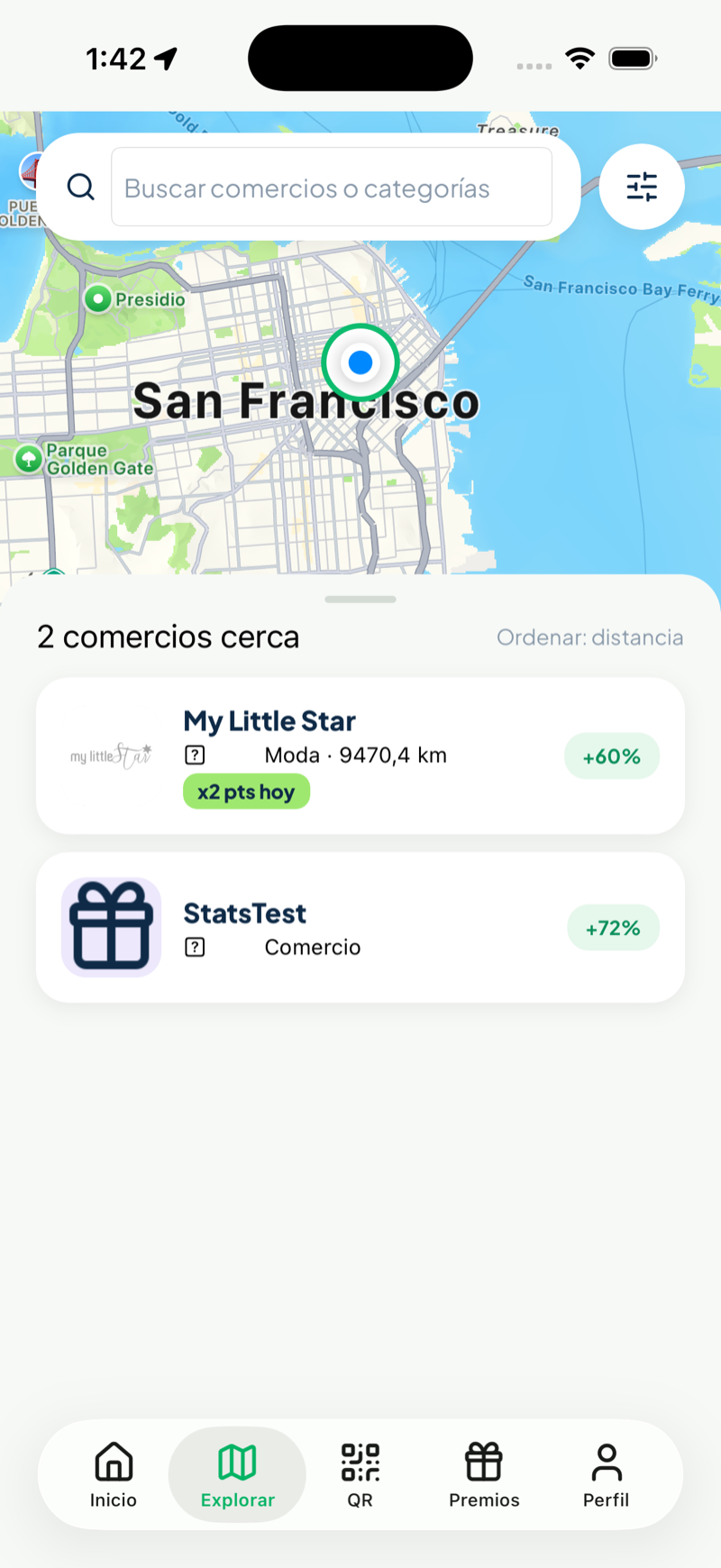 Mapa de comercios cercanos